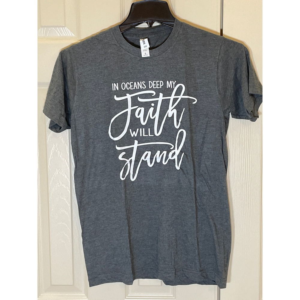 Tultex‎ Graphic Tee Womens Small Gray NWOT In Oceans Deep My Faith Will Stand